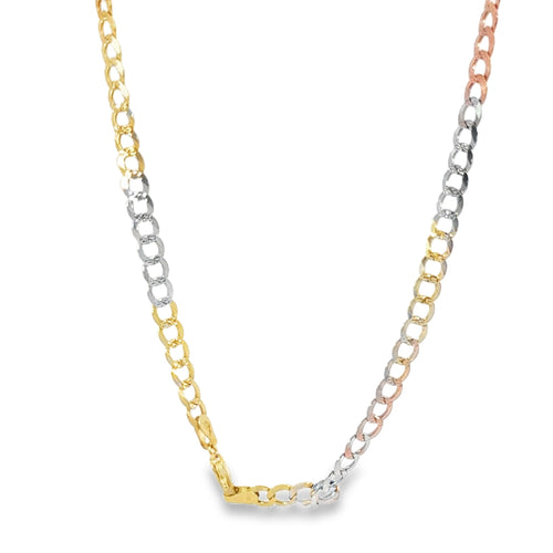 14KT Gold Chain Hollow Tri Tone Curb 4.5mm