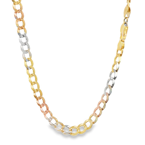 14KT Gold Chain Hollow Tri Tone Curb 7mm
