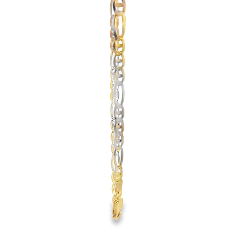14KT Gold Chain Hollow Tri Tone Figaro Mariner 4.5mm