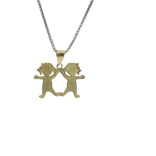 14KT Gold Charm Jumbo Tri Tone Girl / Girl Twins with Plain Bell