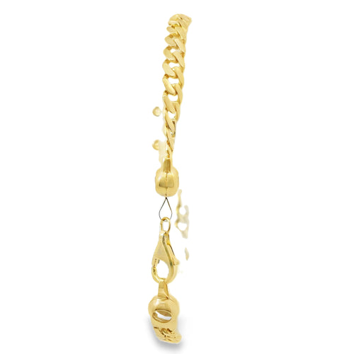 14KT Gold Bracelet Women's White CZ Stones Butterfly with Dark Pink CZ Stones Body and Antennas White CZ Stone End Cuban Link Lobster Clasp Band