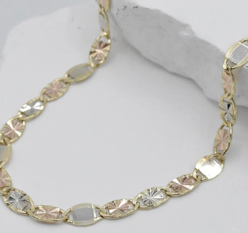 14KT Gold Chain Solid Tri Tone Mirror Valentino with Lobster Clasp 8mm