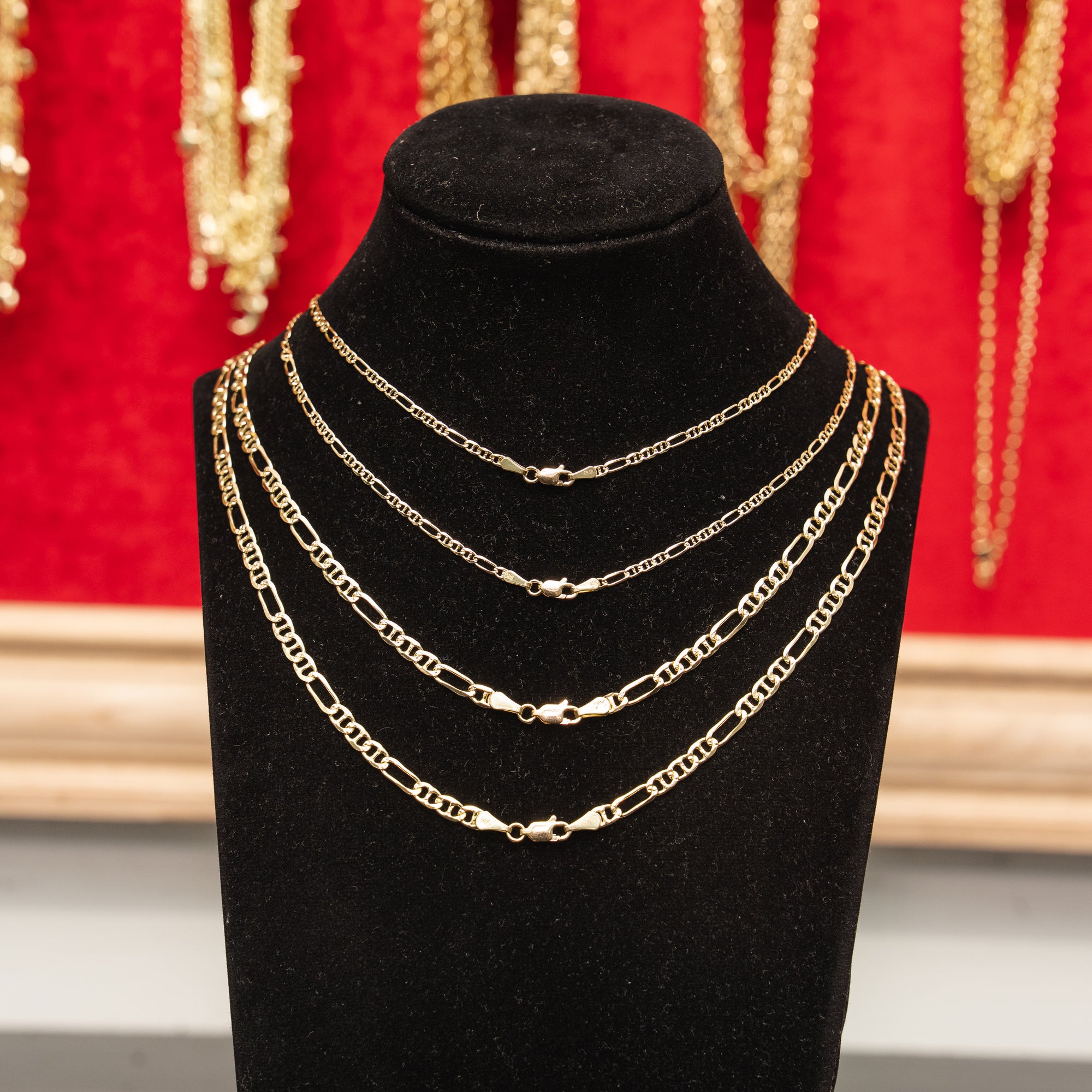 14KT Gold Chain Solid Figaro Mariner 4mm