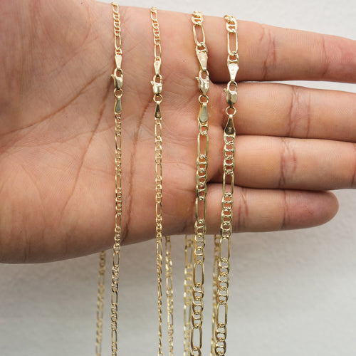 14KT Gold Chain Solid Figaro Mariner 4mm