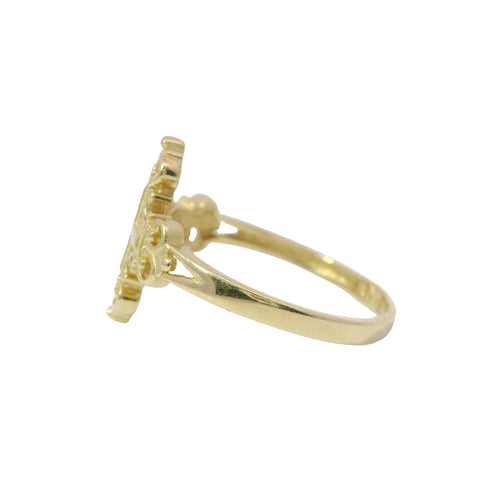 14KT Gold Ring Women's Medium Plain Center Ornate Cross with Plain Mini Split Band