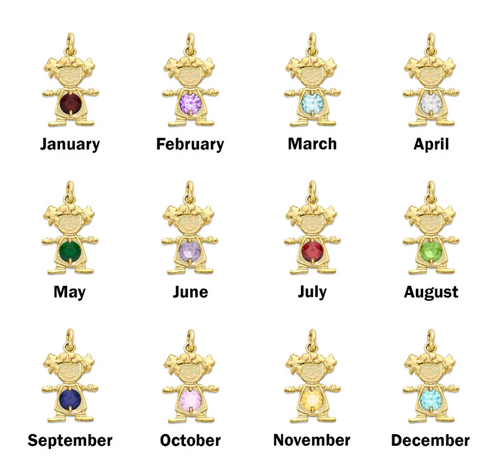 14KT Gold Charm Girl with Red CZ Stone Belly and Plain Bell