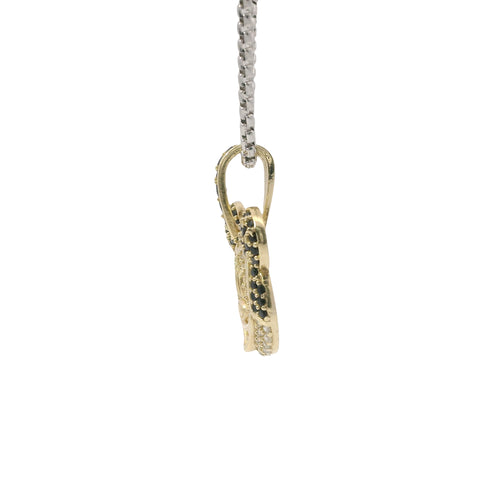 14KT Gold Charm Mickey Mouse Head with White CZ Stone Face Black CZ Ears and Bell