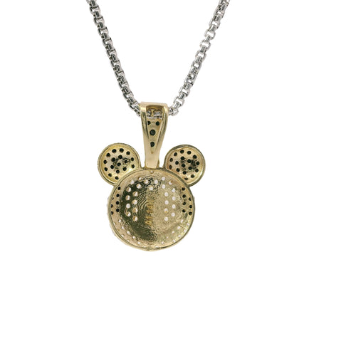 14KT Gold Charm Mickey Mouse Head with White CZ Stone Face Black CZ Ears and Bell