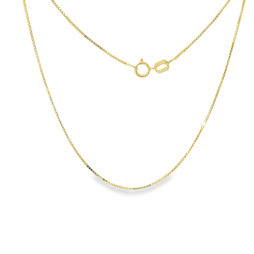 14KT Gold Solid Thin Chain Box Link with Spring Lock Clasp .7mm