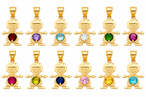 14KT Gold Charm Boy with Red CZ Stone Belly and Plain Bell