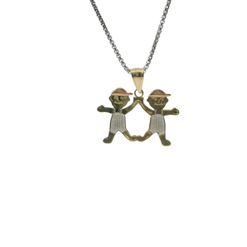 14KT Gold Charm Mini Tri Tone Boy / Boy Twins with Plain Bell