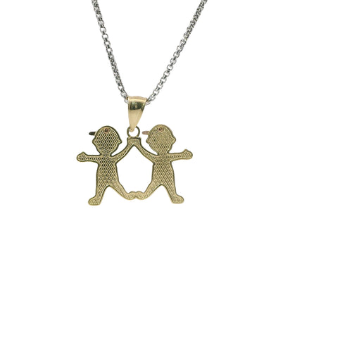 14KT Gold Charm Mini Tri Tone Boy / Boy Twins with Plain Bell