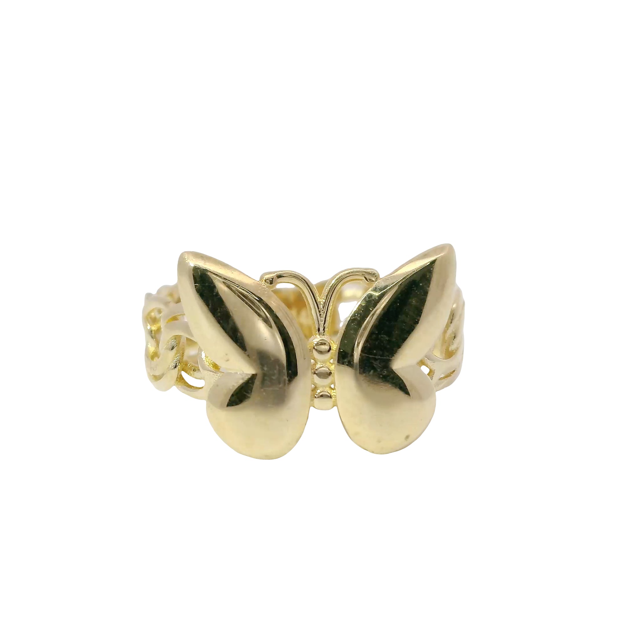 14KT Gold Ring Women's Plain Butterfly Center with Chino Link Band