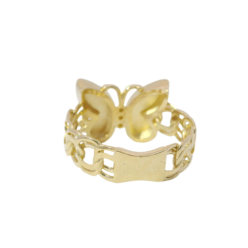 14KT Gold Ring Women's Plain Butterfly Center with Chino Link Band