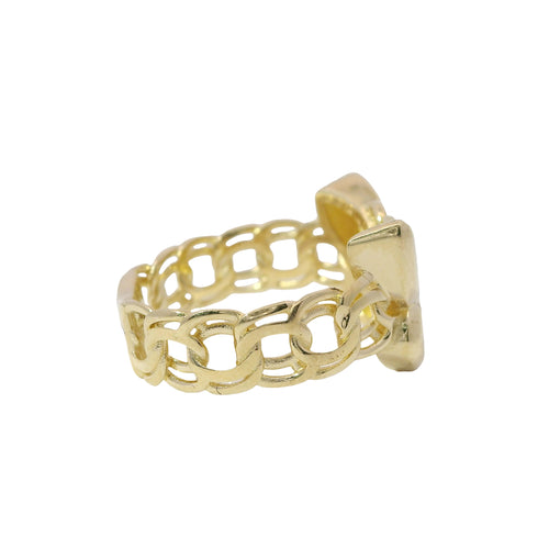 14KT Gold Ring Women's Plain Butterfly Center with Chino Link Band
