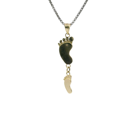 14KT Gold Charm Medium Double Vertical Feet with Plain Bell
