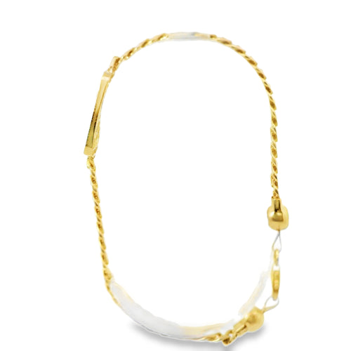 14KT Gold Bracelet Women's Single Charm Two Tone Diamond Cut Cross with Rectangle White Gold CZ Stones Border and White CZ Stone End Cuban Link Lobster Clasp Band