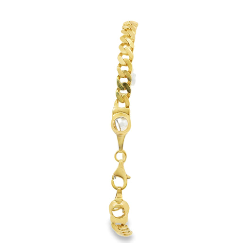 14KT Gold Bracelet Women's Single Charm Two Tone Diamond Cut Heart with Oval White Gold CZ Stones Border and White CZ Stone End Cuban Link Lobster Clasp Band