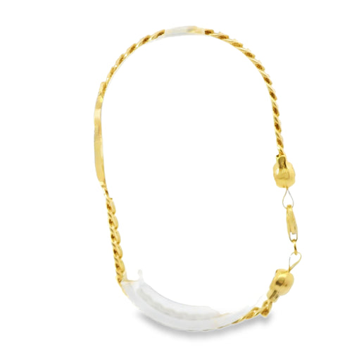 14KT Gold Bracelet Women's Single Charm Diamond Cut Infinity Loop with Oval White Gold CZ Stones Border and White CZ Stone End Cuban Link Lobster Clasp Band