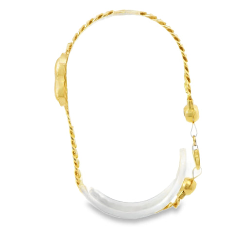 14KT Gold Bracelet Women's Single Charm Engravable Puff Heart with White CZ Stones Border and White CZ Stone End Cuban Link Lobster Clasp Band
