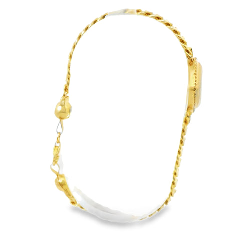 14KT Gold Bracelet Women's Single Charm Engravable Puff Heart with White CZ Stones Border and White CZ Stone End Cuban Link Lobster Clasp Band