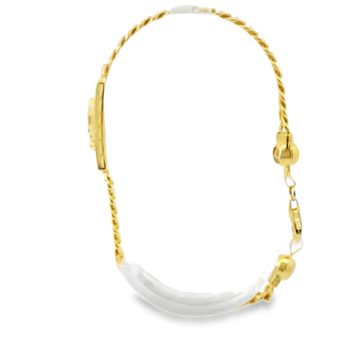 14KT Gold Bracelet Women's Single Charm Rectangle Sunray Virgin Mary with White CZ Stones Border and White CZ Stone End Cuban Link Lobster Clasp Band