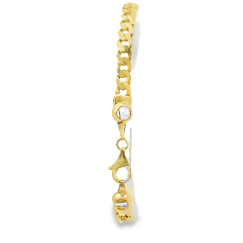 14KT Gold Bracelet Women's Single Charm Rectangle Sunray Virgin Mary with White CZ Stones Border and White CZ Stone End Cuban Link Lobster Clasp Band