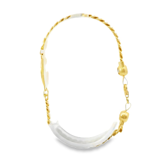 14KT Gold Bracelet Women's Single Charm Round St. Benedict Coin with White CZ Stone End Cuban Link Lobster Clasp Band