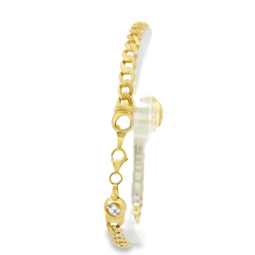 14KT Gold Bracelet Women's Single Charm Round St. Benedict Coin with White CZ Stone End Cuban Link Lobster Clasp Band