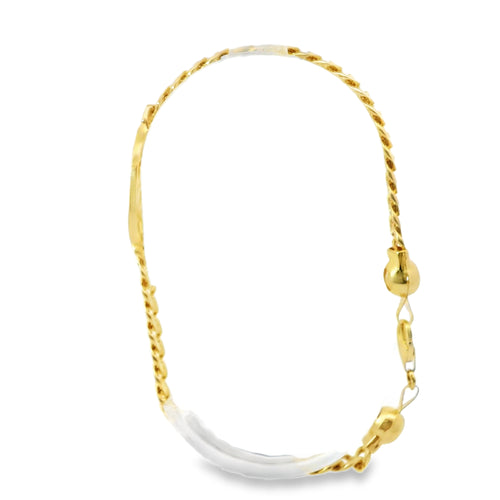 14KT Gold Bracelet Women's Single Charm Diamond Cut White Gold Heart with Oval White CZ Stones Border and White CZ Stone End Cuban Link Lobster Clasp Band