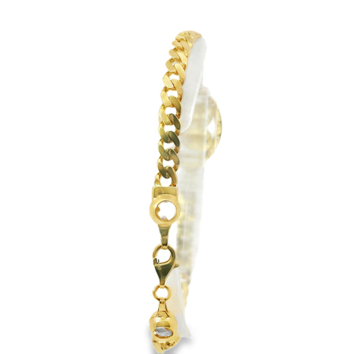 14KT Gold Bracelet Women's Single Charm Diamond Cut White Gold Heart with Oval White CZ Stones Border and White CZ Stone End Cuban Link Lobster Clasp Band