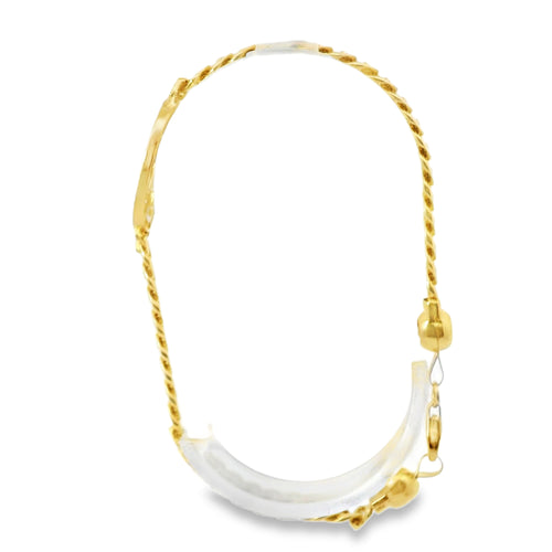 14KT Gold Bracelet Women's Single Charm Diamond Cut White Gold Infinity Loop with Oval White Gold CZ Stones Border and White CZ Stone End Cuban Link Lobster Clasp Band