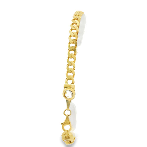 14KT Gold Bracelet Women's Single Charm Diamond Cut White Gold Infinity Loop with Oval White Gold CZ Stones Border and White CZ Stone End Cuban Link Lobster Clasp Band