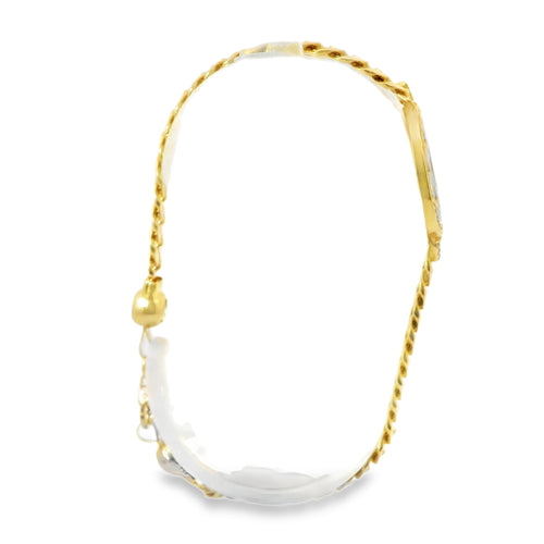 14KT Gold Bracelet Women's Single Charm Diamond Cut White Gold Infinity Loop with Oval White Gold CZ Stones Border and White CZ Stone End Cuban Link Lobster Clasp Band