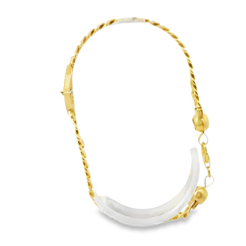 14KT Gold Bracelet Women's Single Charm Tri Tone Sunray Virgin Mary Heart with White CZ Stones Border and White CZ Stone End Cuban Link Lobster Clasp Band