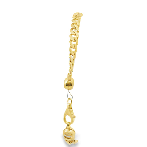 14KT Gold Bracelet Women's Single Charm White CZ Stones Heart with Star Cutout and White CZ Stone End Cuban Link Lobster Clasp Band