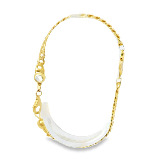 14KT Gold Bracelet Women's Single Charm White CZ Stones Heart with Star Cutout and White CZ Stone End Cuban Link Lobster Clasp Band