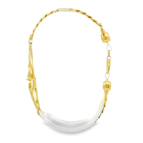 14KT Gold Bracelet Women's Open Heart St. Jude Plaque with White CZ Stones Borders and White CZ Stone End Cuban Link Lobster Clasp Band