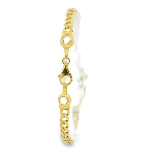 14KT Gold Bracelet Women's Open Heart St. Jude Plaque with White CZ Stones Borders and White CZ Stone End Cuban Link Lobster Clasp Band