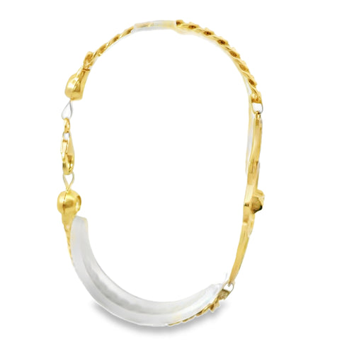 14KT Gold Bracelet Women's Open Heart St. Jude Plaque with White CZ Stones Borders and White CZ Stone End Cuban Link Lobster Clasp Band