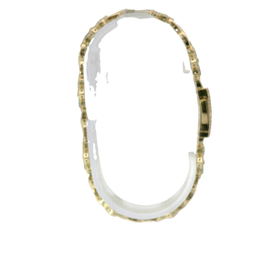 14KT Gold Bracelet Women's Tennis Green CZ Stones Marquise Clover Flower Charms with White CZ Stones Border and Cuban Link White CZ Stones Crowned Diamond Shape Emblem Box Clasp Band