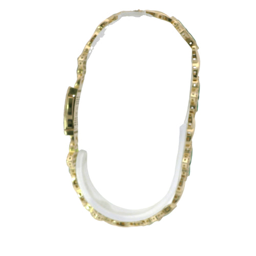 14KT Gold Bracelet Women's Tennis Green CZ Stones Marquise Clover Flower Charms with White CZ Stones Border and Cuban Link White CZ Stones Crowned Diamond Shape Emblem Box Clasp Band