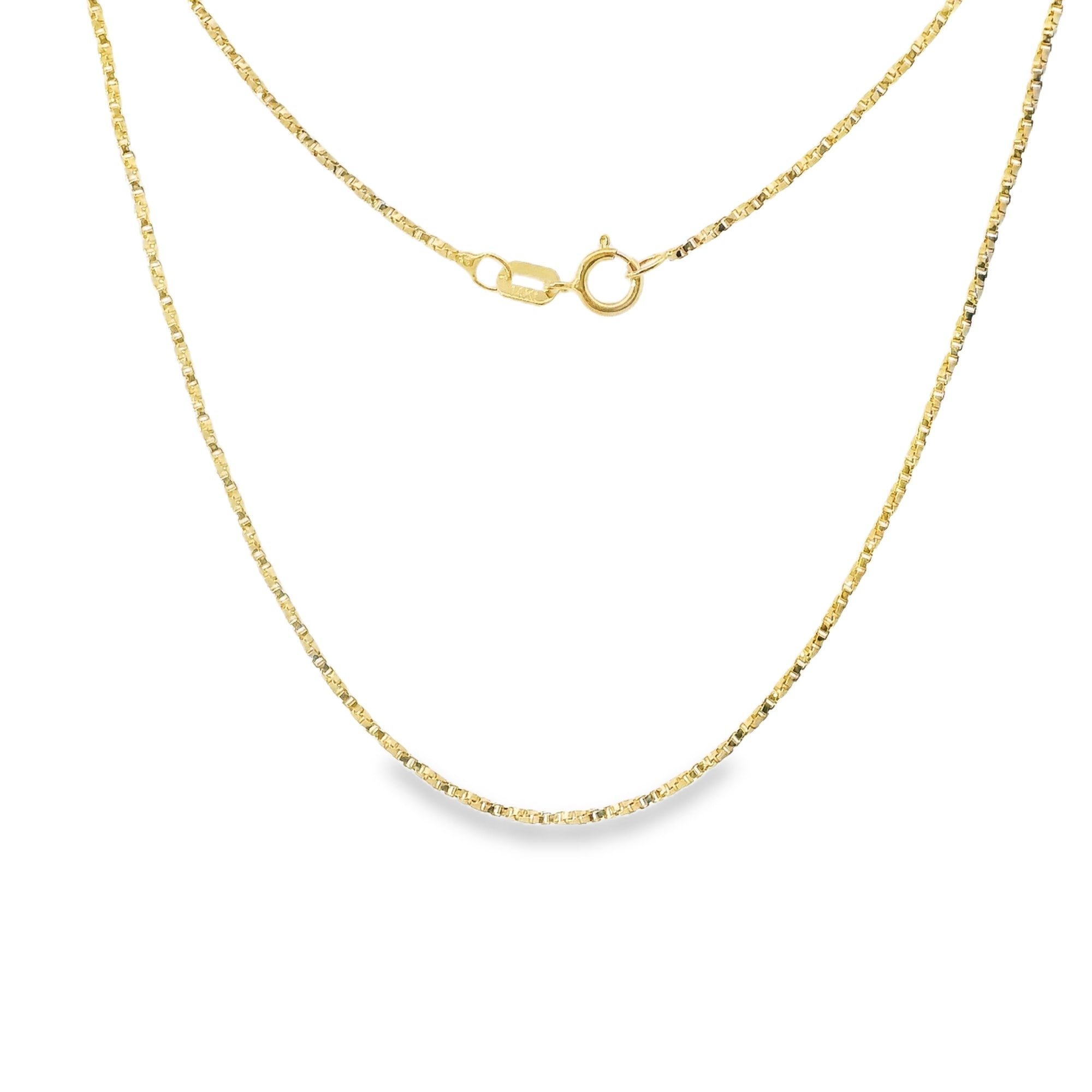 14KT Gold Solid Thin Chain Disco Box Link with Spring Lock Clasp 1mm