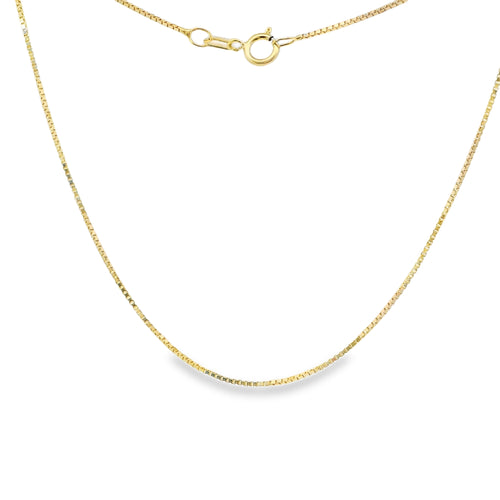 14KT Gold Solid Thin Chain Disco Box Link with Spring Lock Clasp .8mm