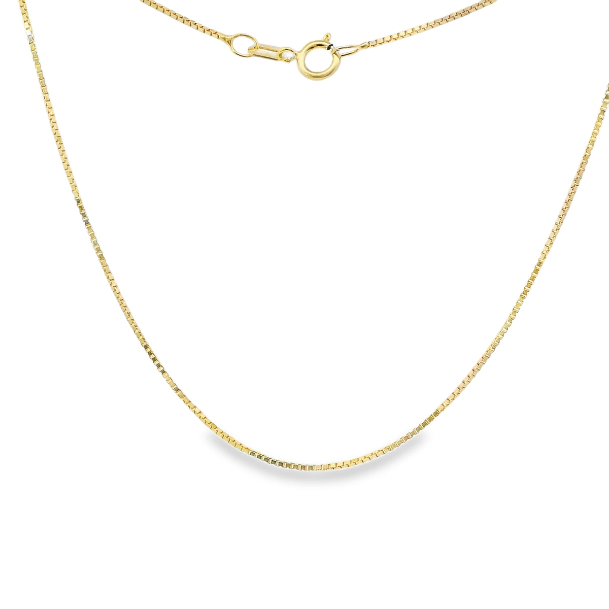 14KT Gold Solid Thin Chain Box Link with Spring Lock Clasp .5mm