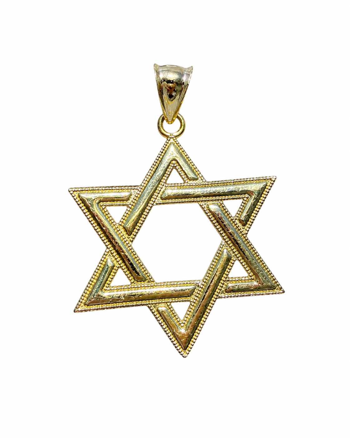 14KT Gold Charm 2XL Open Dotted Star of David with Plain Bell