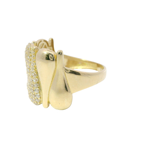 14KT Gold Ring Women's Three White CZ Stones Droplets Center and Four Plain Droplets with Plain Band