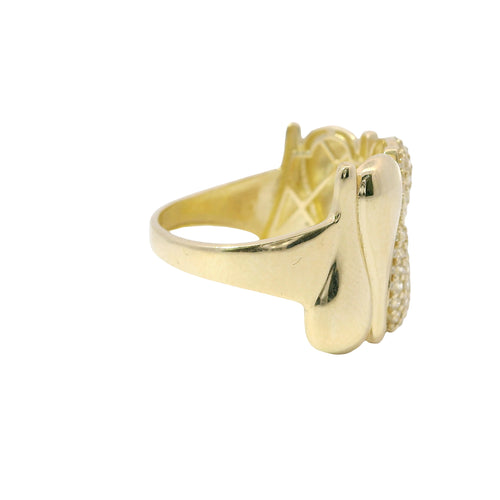 14KT Gold Ring Women's Three White CZ Stones Droplets Center and Four Plain Droplets with Plain Band
