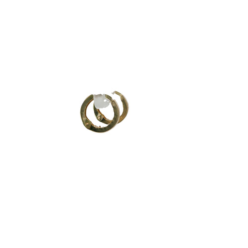 14KT Gold Earring Extra Small White CZ Stones Single Row Hoops with Two Tone Diagonal Stripe Diamond Cut Back Huggie