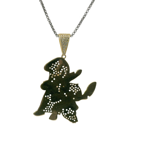 14KT Gold Charm Large Lilo and Stich Enamel with White CZ Stone Body and Bell